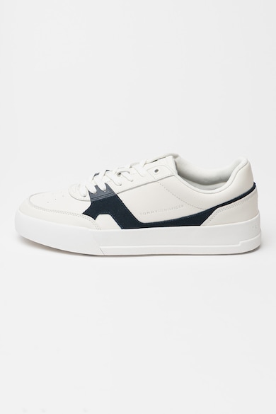 Pantofi sport din piele si piele intoarsa Court, Negru stins/Alb murdar Tommy Hilfiger