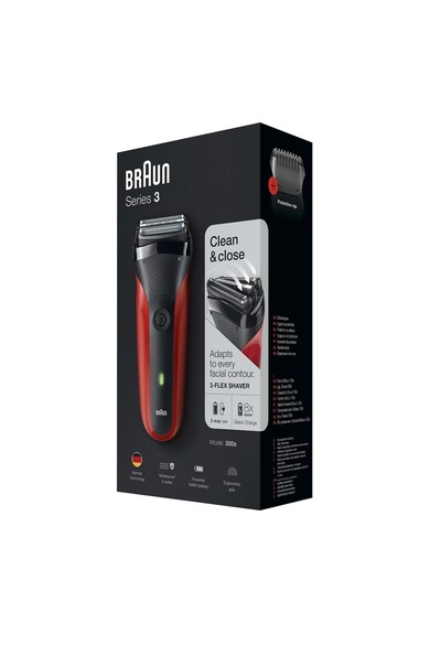 Braun Aparat de ras  300 Red 3-Flex, 3 elemente de ras, Wet&Dry, Acumulator, Rosu/Negru Barbati