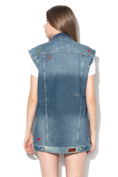 Pepe Jeans London Vesta lunga din denim cu broderii Jenny Femei