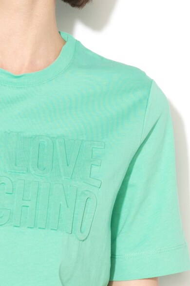 Love Moschino Tricou cu decolteu rotund si logo in relief Femei