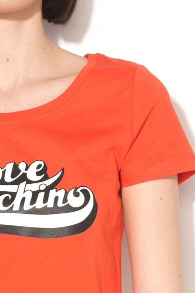 Love Moschino Tricou cu margini franjurate si decolteu rotund Femei