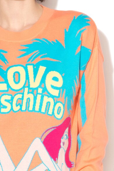Love Moschino Пуловер с фина плетка и щампа отпред Жени