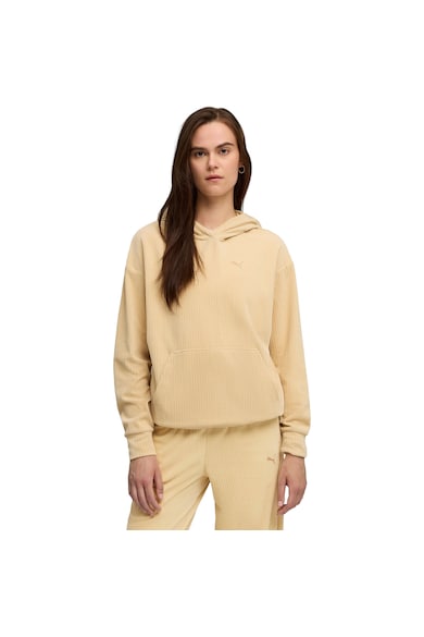 Hanorac femei Ess Elevated Comfort Velour Rib Hoodie, Bej Puma - Bej