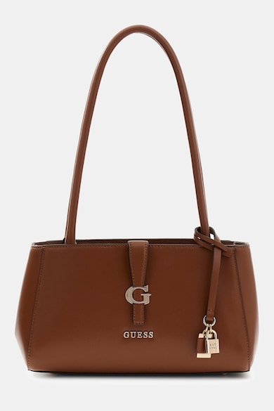 Geanta de piele ecologica cu bareta de umar si logo Carrie, Maro cognac GUESS - Maro Cognac