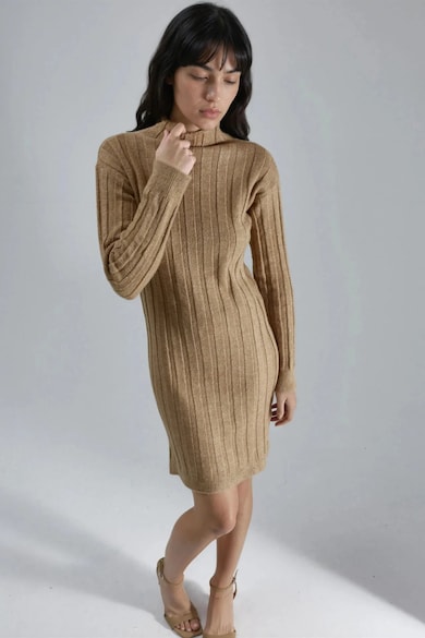 Rochie tricotata mini, guler inalt, slim fit, maro, tricot, MyFashion - Maro