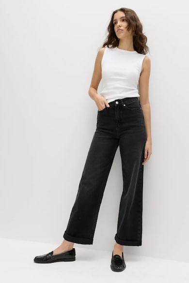 Blugi boyfriend cu terminatii plisate, Negru Marks & Spencer - Negru