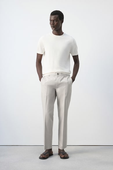 Pantaloni slim-fit din amestec de lyocell, Crem Mango - Crem