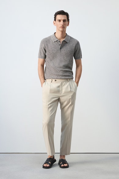 Pantaloni din amestec de modal cu pensa, Crem Mango - Crem