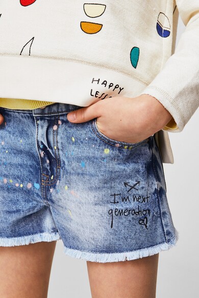 Mango Pantaloni scurti din denim cu terminatii franjurate Paint-Splatter Fete