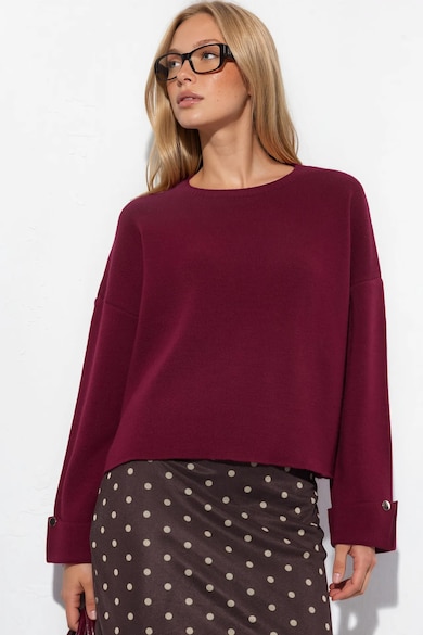 Pulovere dama, pulover tricotat, detalii nasturi, rosu burgundy, 100% acrilic HiCCUP - Visiniu