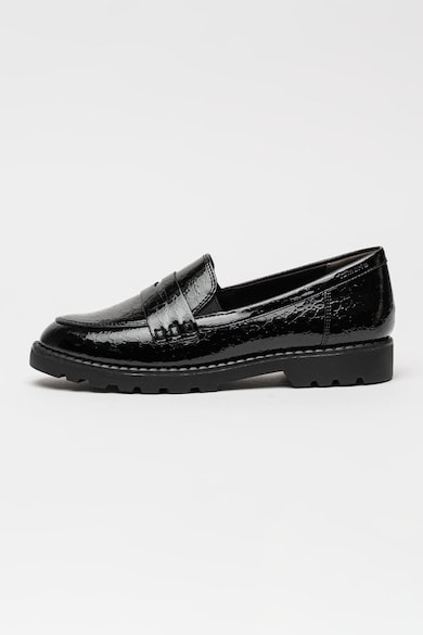 Pantofi loafer cu aspect lacuit si varf rotund, Negru stins Tamaris - Negru Stins