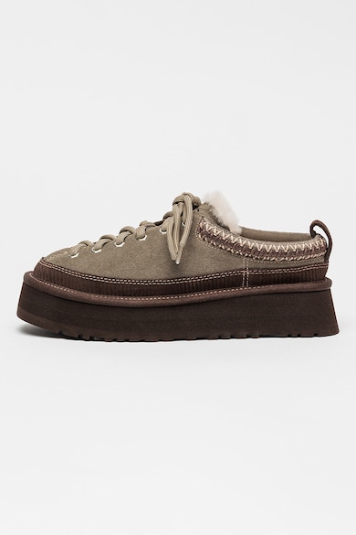 Saboti flatform din piele intoarsa cu model cu sireturi Heritage, Maro inchis/Gri UGG