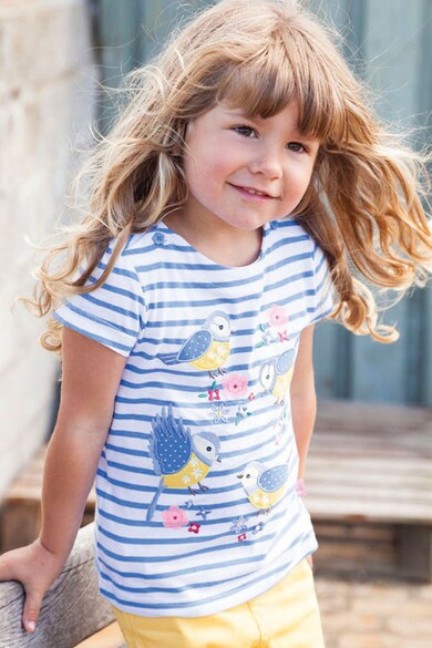 JoJo Maman Bebe Tricou cu model in dungi, aplicatii decorative si broderii Fete