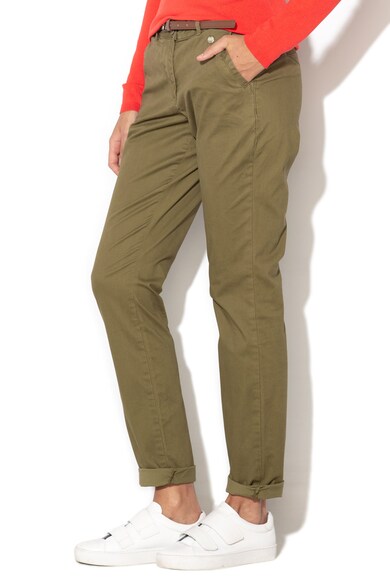 Tom Tailor Pantaloni slim fit chino cu o curea, Kaki Femei