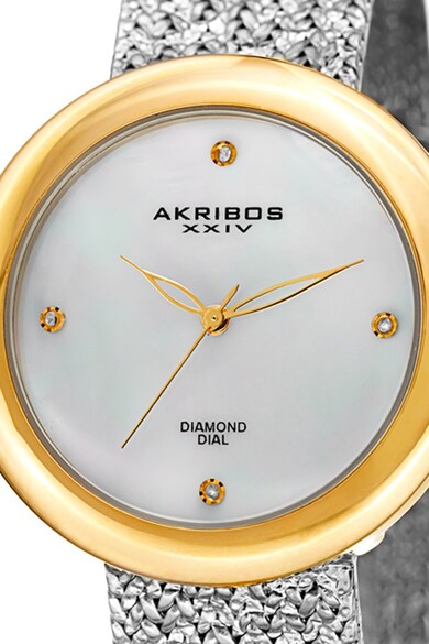 AKRIBOS XXIV Ceas quartz cu bratara cu model plasa si diamante pe cadran Femei