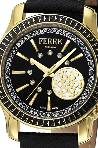 Ferre Milano Кварцов часовник с кристали Swarovski и кожена каишка Жени
