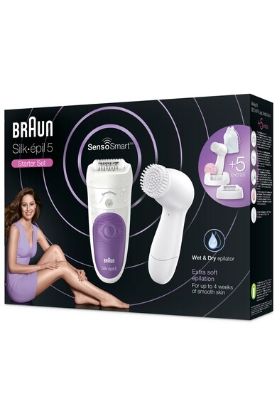 Braun Epilator  SensoSmart SE5870, 28 pensete, 2 viteze, Umed/Uscat, Alb/Mov Femei