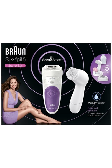 Braun Epilator  SensoSmart SE5870, 28 pensete, 2 viteze, Umed/Uscat, Alb/Mov Femei