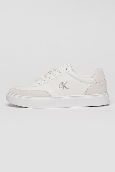 Pantofi sport din piele si piele intoarsa Classic, Gri deschis/Alb optic CALVIN KLEIN