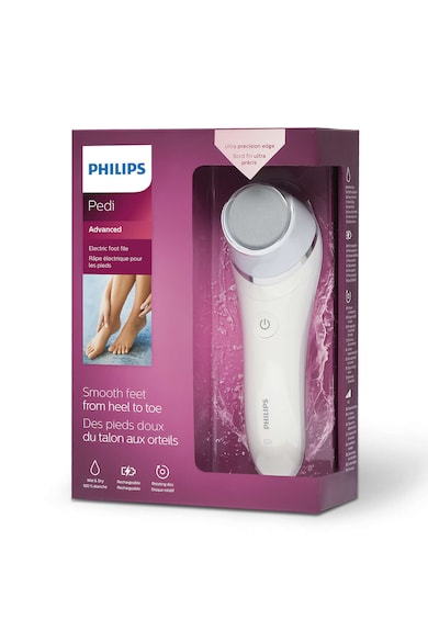 Philips Pila electrica pentru picioare  Pedi Advanced BCR430/00, Disc rotativ unic, Umed si uscat, Reincarcabil, 2 setari de viteza, Alb Femei