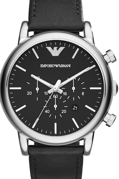 Emporio Armani Овален часовник с хронометър и кожена каишка Мъже