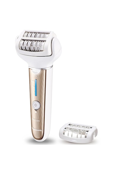 Panasonic Epilator  , Wet & Dry, Cordless, 60 pensete, Discuri duble, Cap flexibil si pivotant la 90°, 3 viteze, 3 accesorii, Alb/Auriu Femei