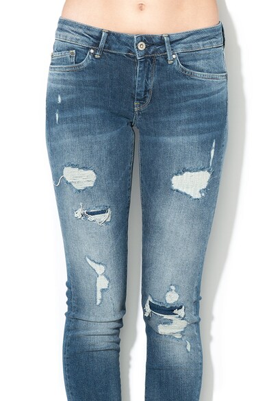 Pepe Jeans London Blugi skinny cu aspect decolorat si rupturi decorative Pixie Femei