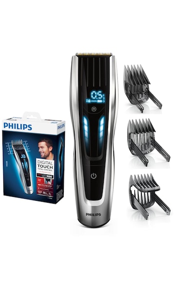 Masina de tuns Seria 9000 HC9450/15 - 400 setari de lungime (0.5-42 mm) - 120 min autonomie fara fir /nelimitat cu fir - lame titan cu autoascutire - afisaj digital - 4 piepteni - senzor PowerAdapt - Negru/Argintiu