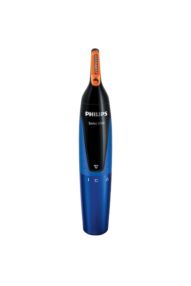 Philips Trimmer pentru nas/urechi  /16, baterii, otel inoxidabil, 2 piepteni pentru sprancene, Negru/Albastru Barbati