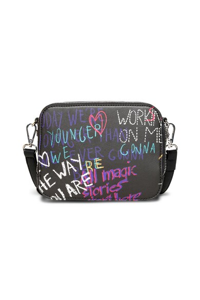 DESIGUAL Geanta crossbody de piele Saffiano sintetica, cu imprimeu text Femei