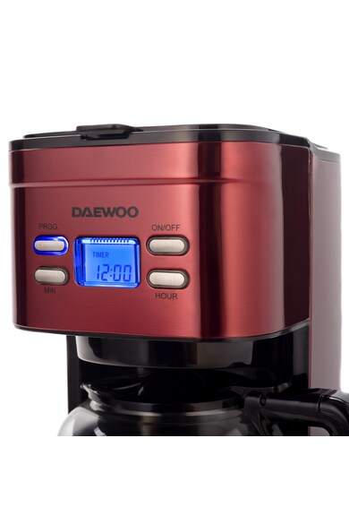 Daewoo Cafetiera  , 1000 W, 1.5 l, Filtru permanent, Timer 24 ore, Indicator nivel apa, Design ergonomic, Rosu/Negru Femei