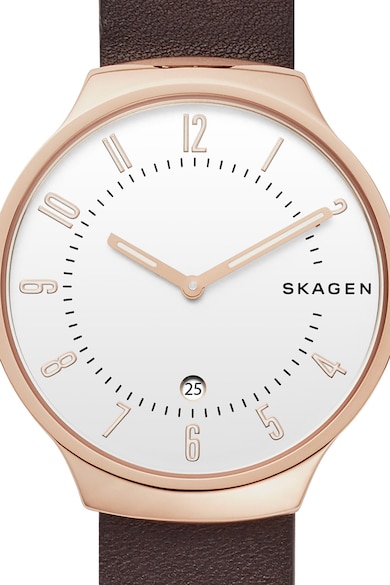 Skagen Ceas rotund de piele Grenen Barbati