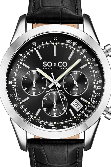 SO&CO New York Bőrszíjas chrono karóra férfi