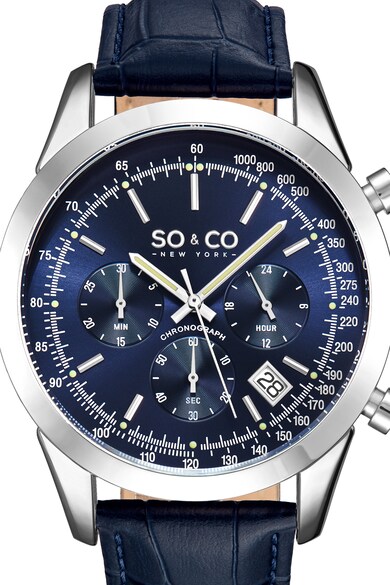 SO&CO New York Bőrszíjas chrono karóra férfi