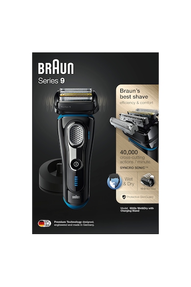 Braun Aparat de ras electric  9242s, SyncroSonic, 40000 rpm, 5 elemente de taiere, Negru/Albastru Barbati