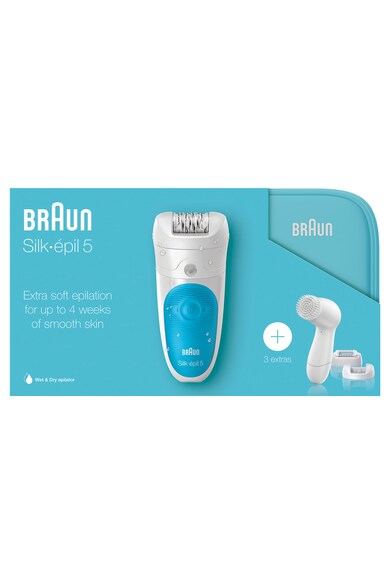 Braun Epilator editie limitata  SE5-545GS, 28 de pensete, perie faciala, 3 accesorii, wet&dry, travel case, Alb/Bleu Femei