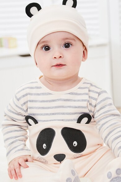 JoJo Maman Bebe Set de salopeta cu botosei si caciula cu model panda Fete