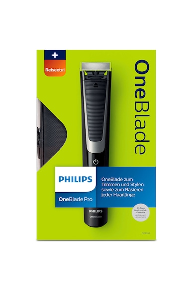 Philips Aparat hibrid de barbierit si tuns barba  OneBlade Pro /64, Umed & Uscat, Pieptene 12 lungimi, Negru/Argintiu + trusa calatorie Barbati