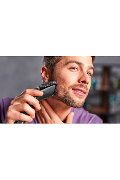 Philips Set aparat de tuns  Seria3000 + trimmer nas si urechi /85, pieptene ajustabil, 0.5-23mm, 13 trepte, Lame lavabile, Negru/Argintiu Barbati