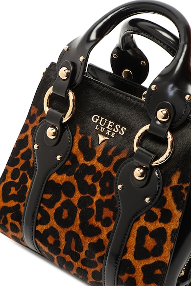 GUESS Geanta crossbody mica cu insertii de piele cu par scurt Femei