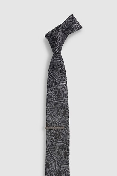 NEXT Paisley mintás nyakkendő és nyakkendőtű szett férfi