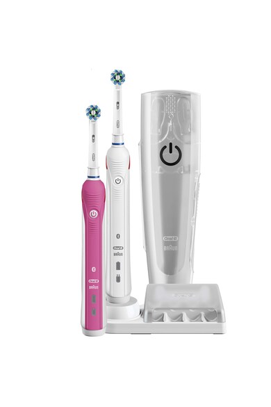 Oral-B Set Periute de dinti electrice  Smart 5 5950N, 40000 pulsatii/min, 8800 oscilatii/min, Curatare 3D, 5 programe, 2 capete, Trusa de calatorie, Alb/Roz Barbati