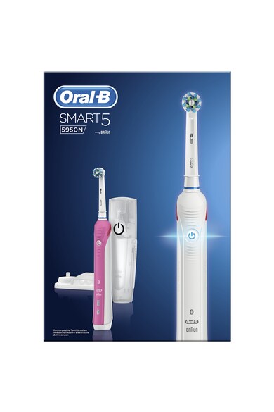 Oral-B Set Periute de dinti electrice  Smart 5 5950N, 40000 pulsatii/min, 8800 oscilatii/min, Curatare 3D, 5 programe, 2 capete, Trusa de calatorie, Alb/Roz Barbati