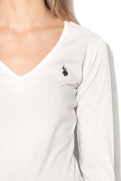 U.S. Polo Assn. Bluza cu decolteu in V si detaliu logo brodat Femei