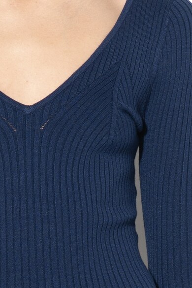 GUESS JEANS V-nyakú pulóver bordázott részletekkel női