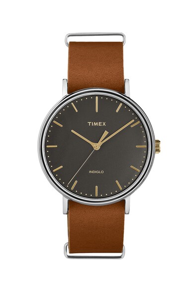 Timex Овален часовник с кожена каишка Мъже