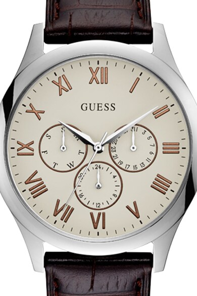 GUESS Ceas cu functii multiple si curea de piele Barbati