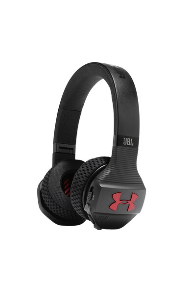 Under Armour by JBL Casti sport On-Ear Under Armour Train, Sweat Proof, Bluetooth Wireless, Multifunction TalkThru button, 16h Playback, Negru/Rosu Femei