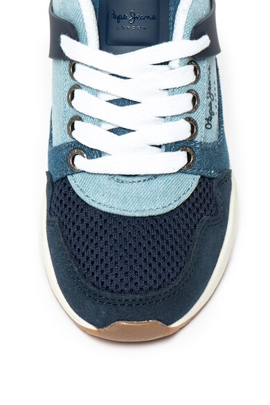 Pepe Jeans London Pantofi sport de piele intoarsa si denim David Baieti