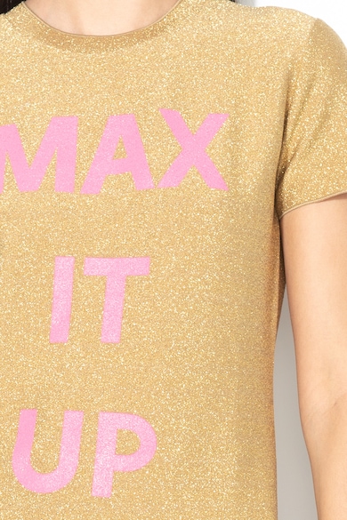 Max&Co Tricou cu aspect stralucitor si imprimeu text Damiere Femei